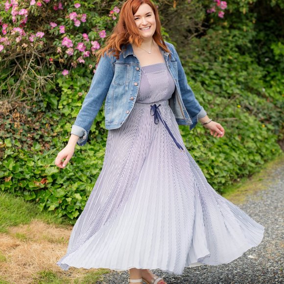 NWT Maeve Darcy Blue Stripe Maxi Dress in Blue Motif Sz 10 - Picture 10 of 17